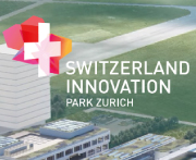Logo Innovationspark Zürich auf Visualisierung des Innovationsparks.